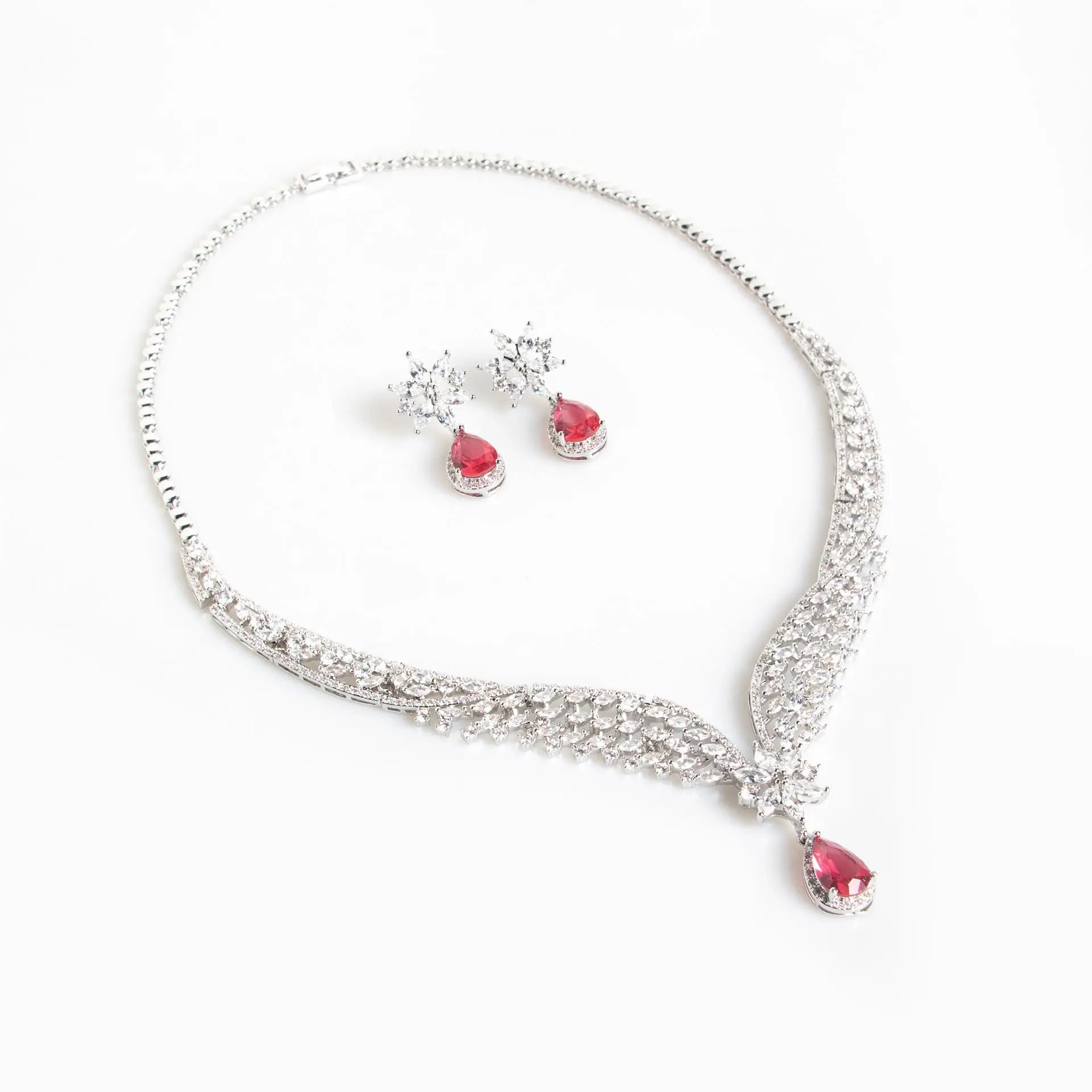 Silver Crystal Teardrop-shaped Jewelry Set JW057 Sheer Fairy