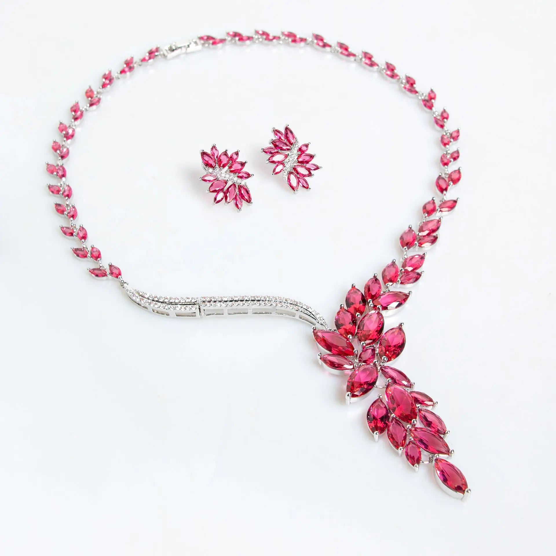 Red Y-Shaped Crystal Bridal Jewelry Set JW058 Sheer Fairy