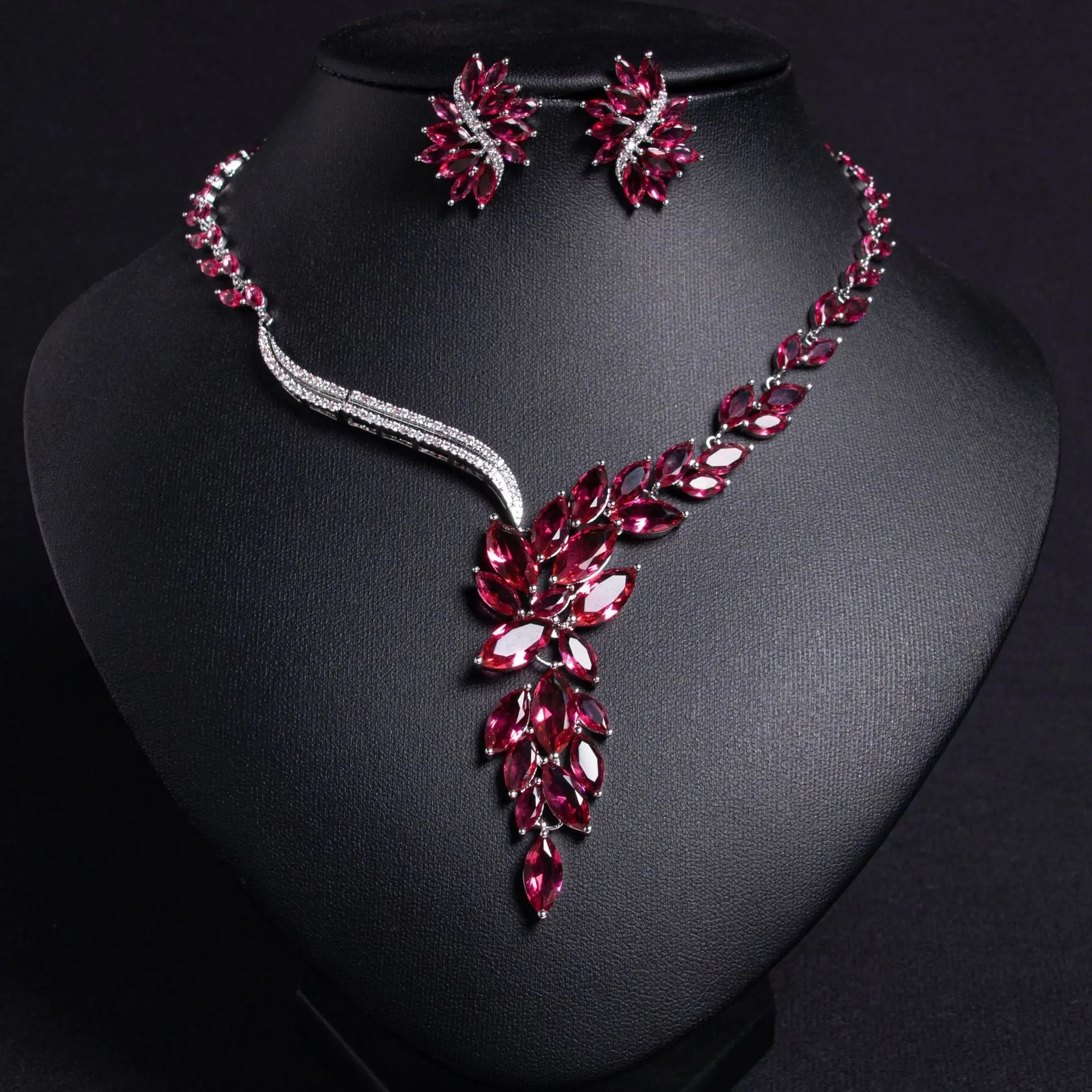Red Y-Shaped Crystal Bridal Jewelry Set JW058 Sheer Fairy