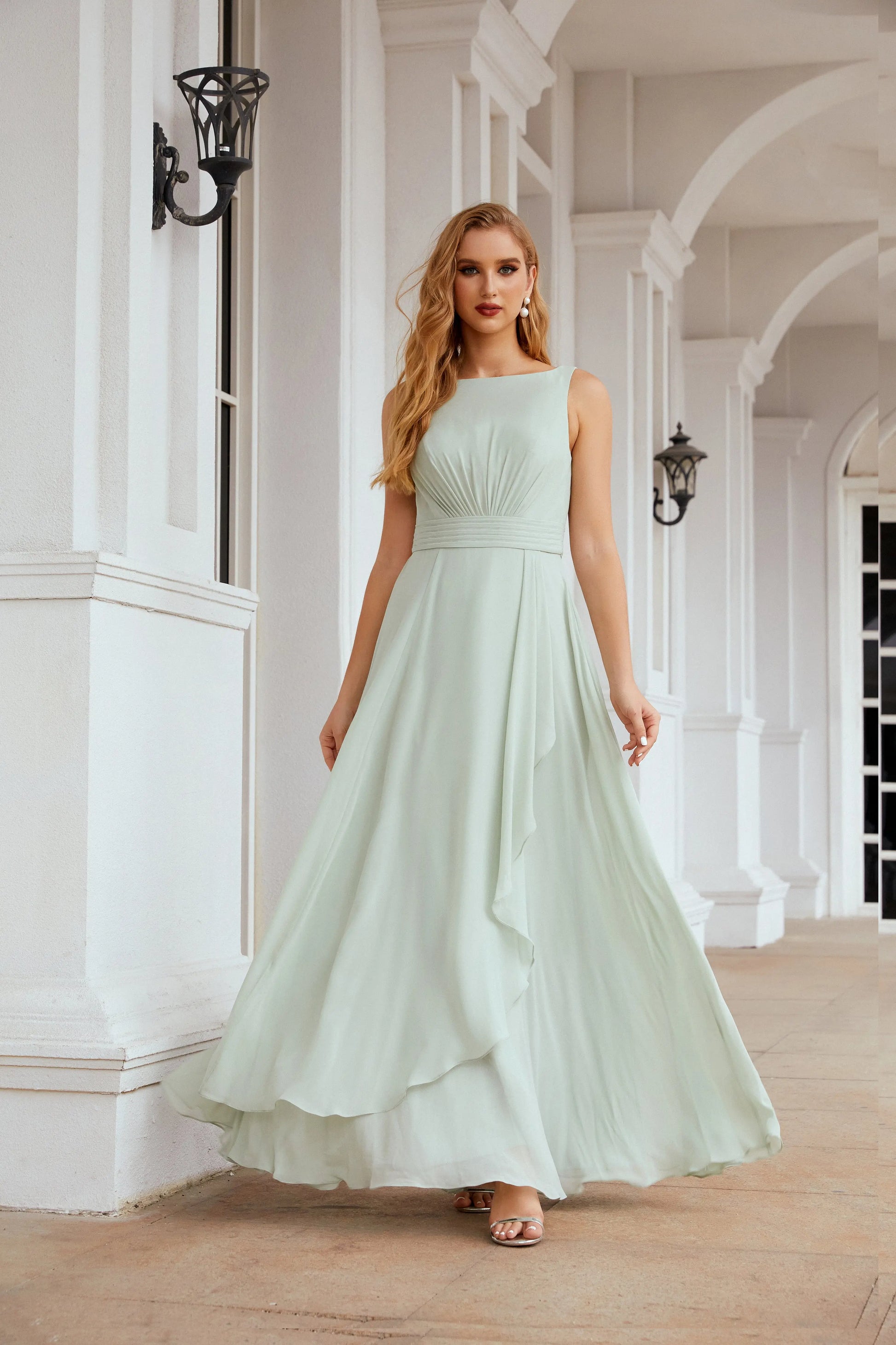 Soft Romantic Sage Green Chiffon A-Line Bridesmaid Dress BS044 Sheer Fairy