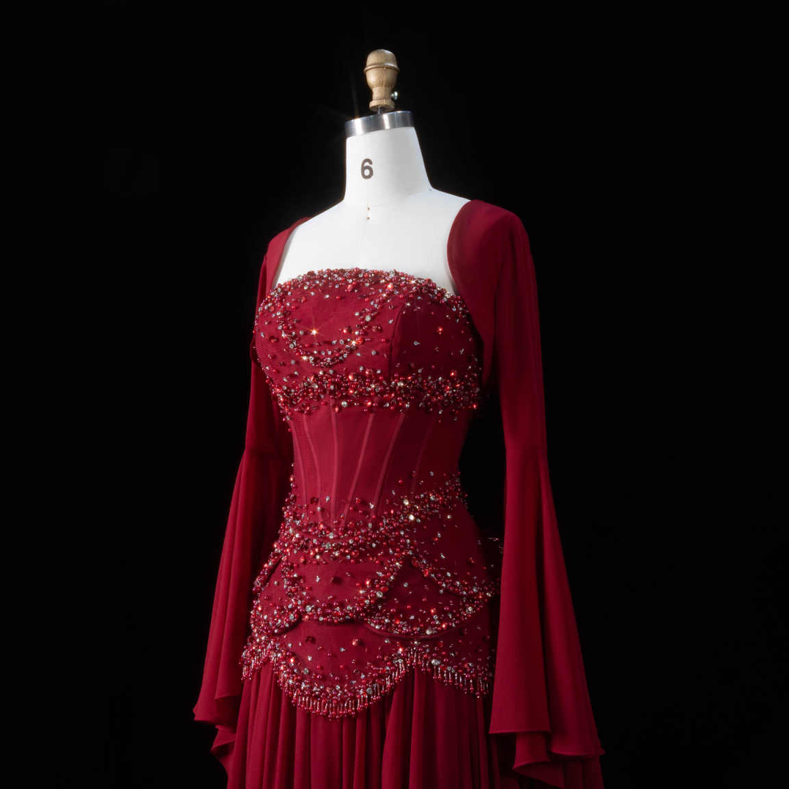 Luxury Blue Beaded Formal Evening Gown with Bell Sleeves SS286 Sheer Fairy