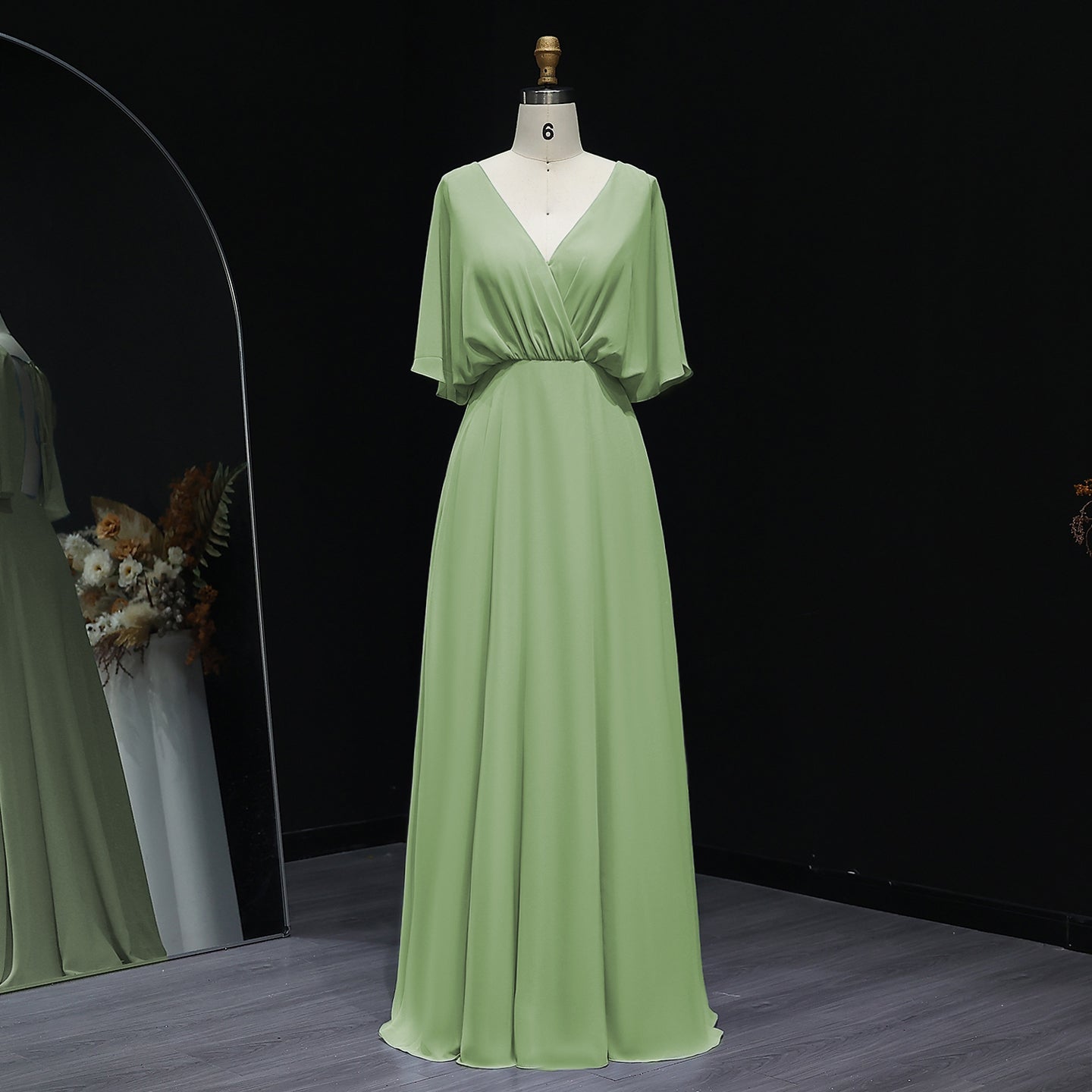 Simplify V Neck Chiffon A-Line Bow Bridesmaid Dress BS010