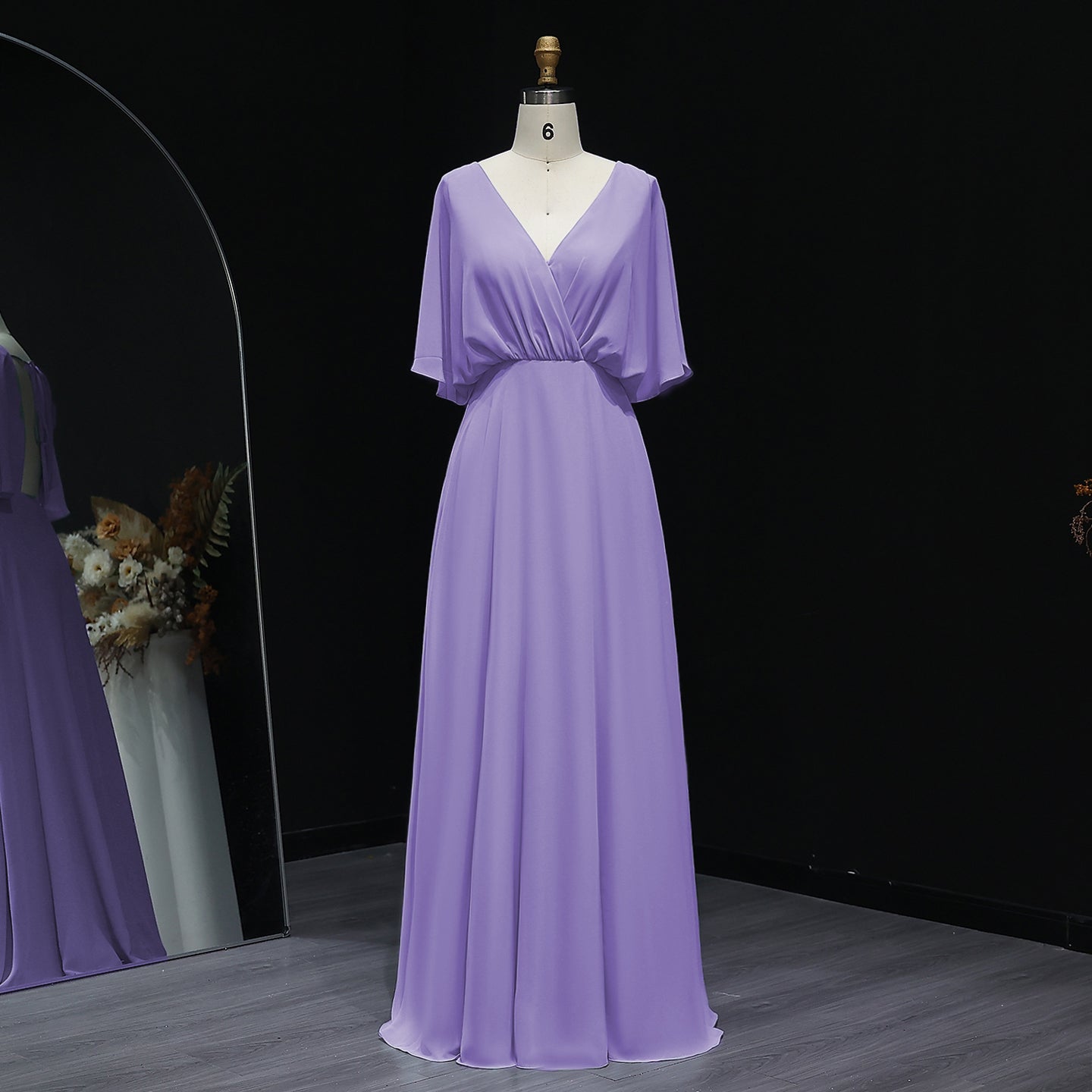 Simplify V Neck Chiffon A-Line Bow Bridesmaid Dress BS010