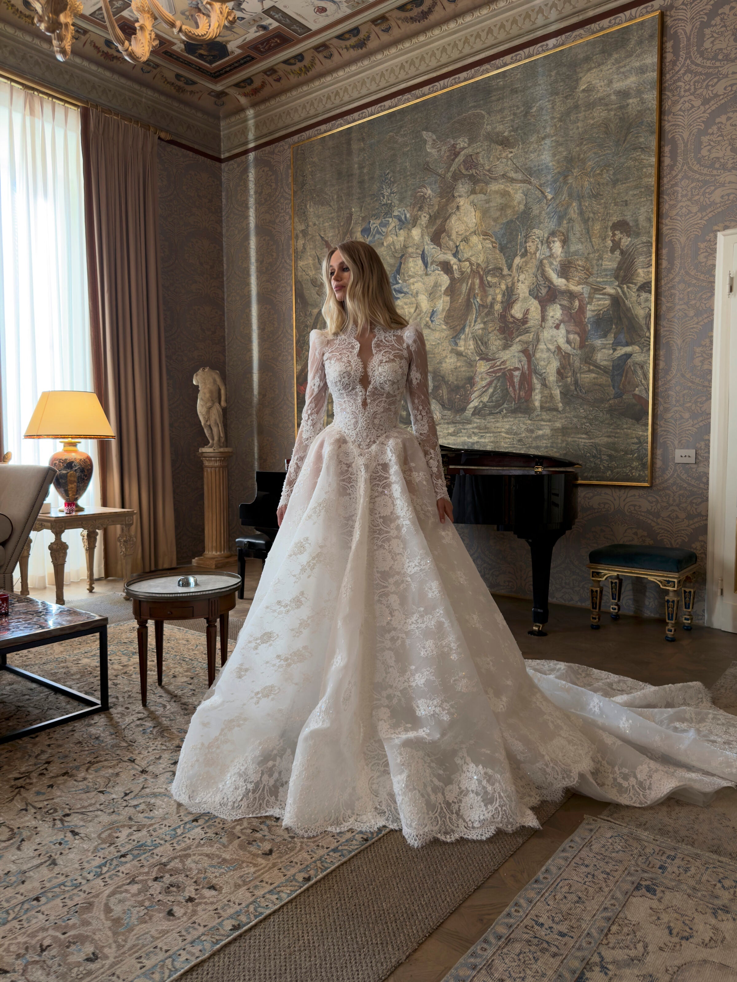 Sheer Long Sleeve Princess Ballgown with Chapel Train for Bridal  SW211 Sheer Fairy