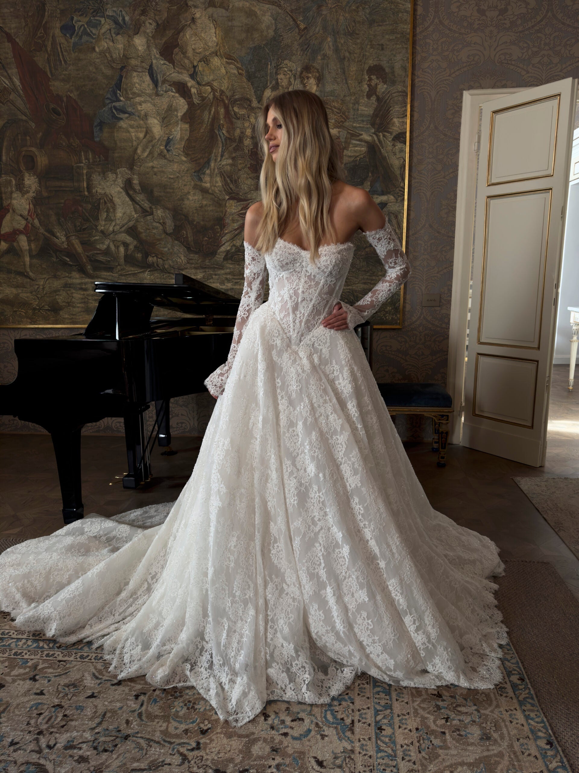 Detachable Long Sleeves Corset Bodice Wedding Bridal Gown SW213 Sheer Fairy