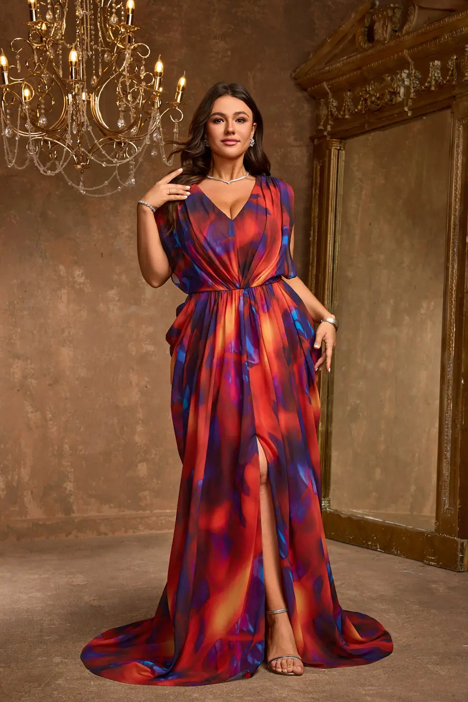 Plus Size Multicolor Chiffon Sexy V Neck Mother of the Bride Dress for Wedding Party SF612 Sheer Fairy