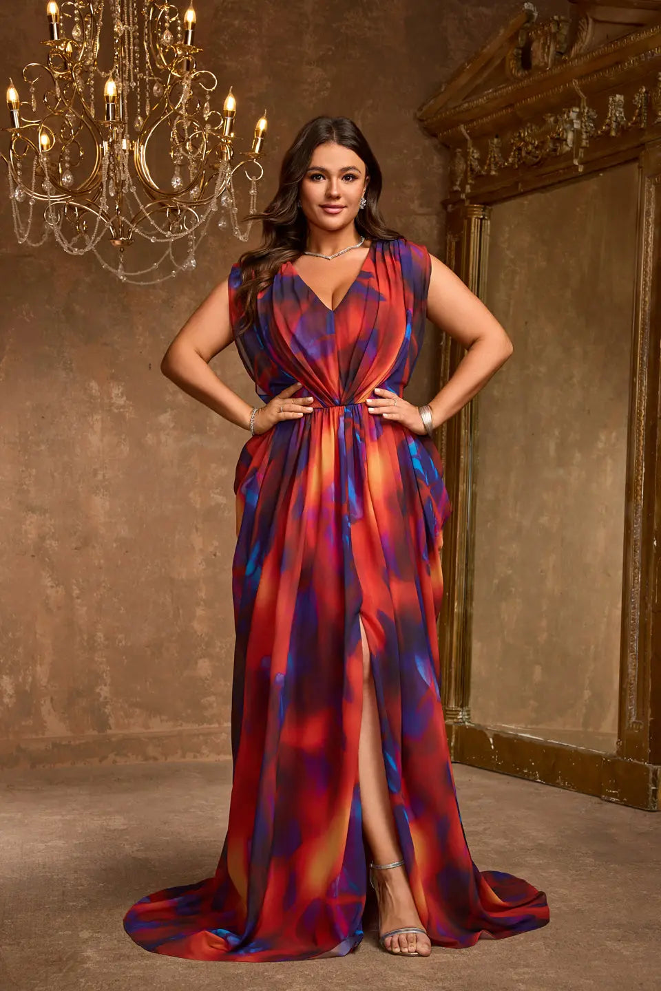 Plus Size Multicolor Chiffon Sexy V Neck Mother of the Bride Dress for Wedding Party SF612 Sheer Fairy
