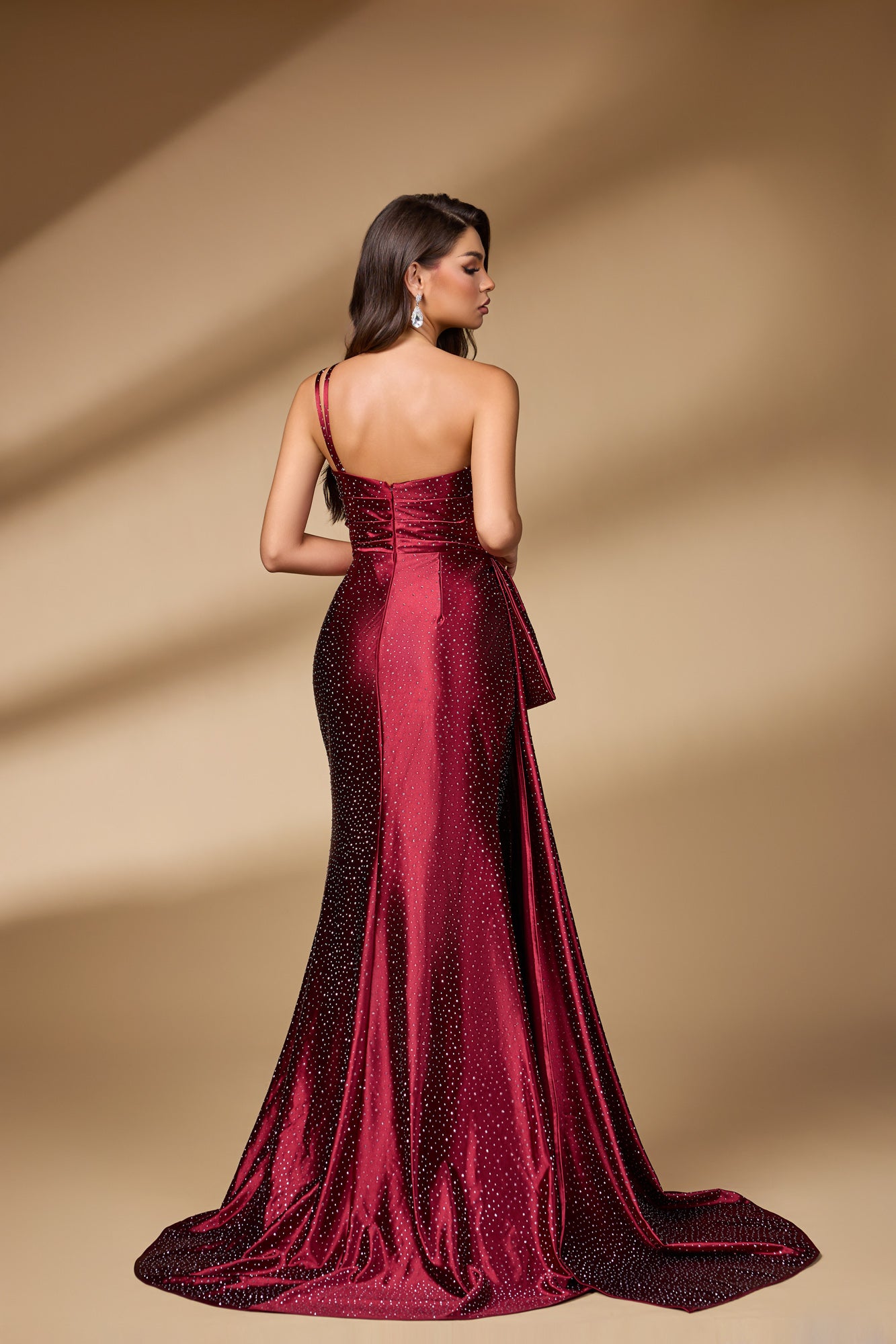 Wine Red Shimmering One-Shoulder Sheath Prom Dress SH114