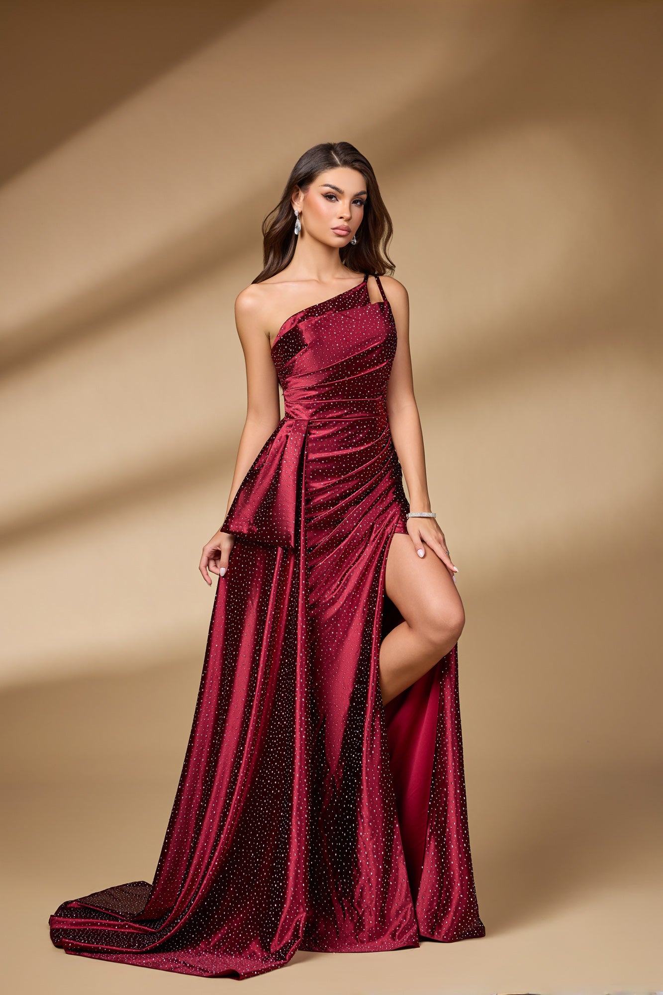 Wine Red Shimmering One-Shoulder Sheath Prom Dress SH114