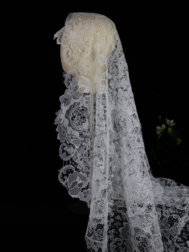 Statement Bold Floral Lace Mantilla Wedding Veil Elegant Scalloped Edge 70.86 Inches Cathedral Bridal Veil BV004 SHEER FAIRY