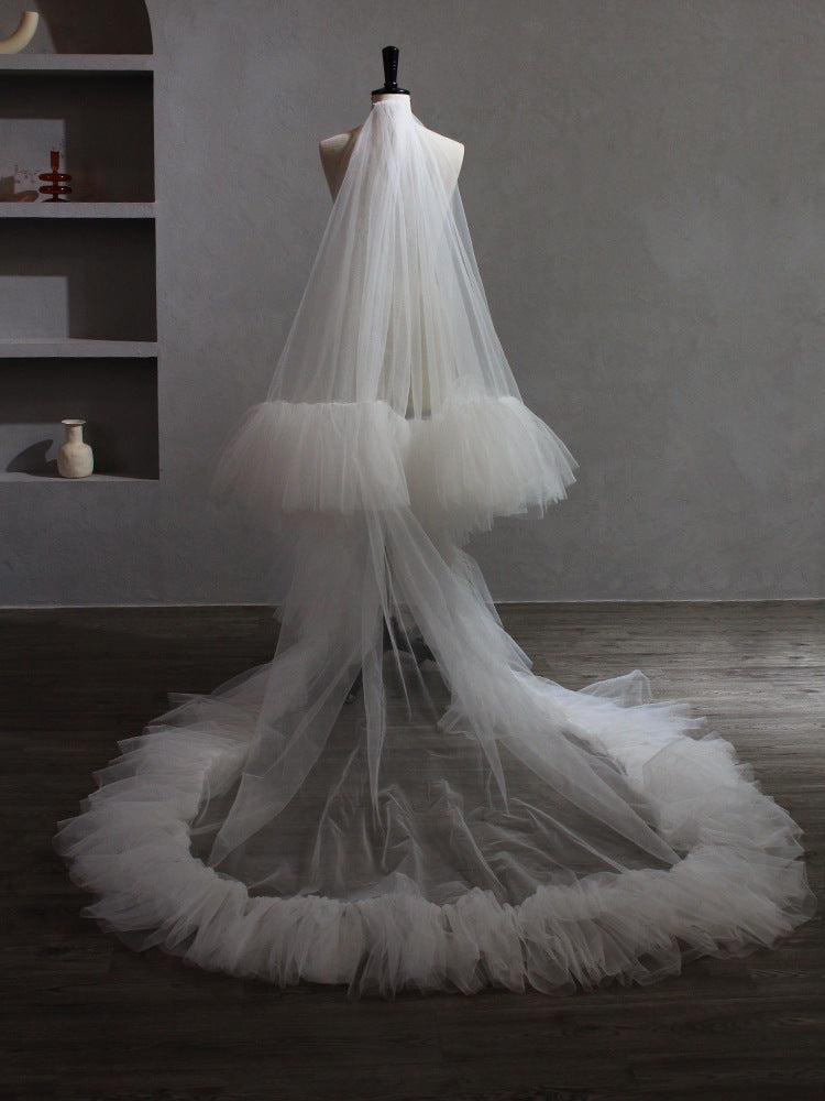 Statement Bold Floral Lace Mantilla Wedding Veil Elegant Scalloped Edge 70.86 Inches Cathedral Bridal Veil BV004（副本） SHEER FAIRY
