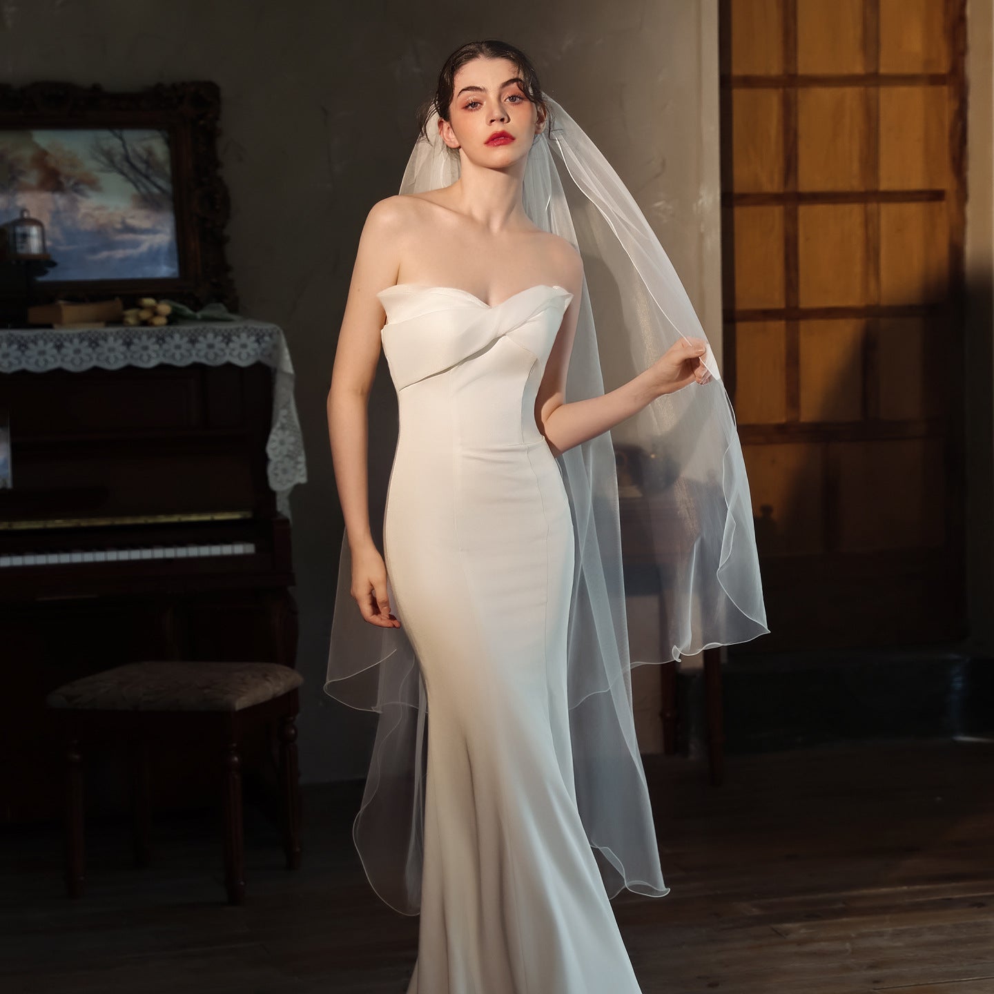 Voluminous Ruffled Border Bridal Veil Multi Layer Soft Tulle Cathedral Length 86.61 Inches Statement Wedding Veil BV005（副本） SHEER FAIRY