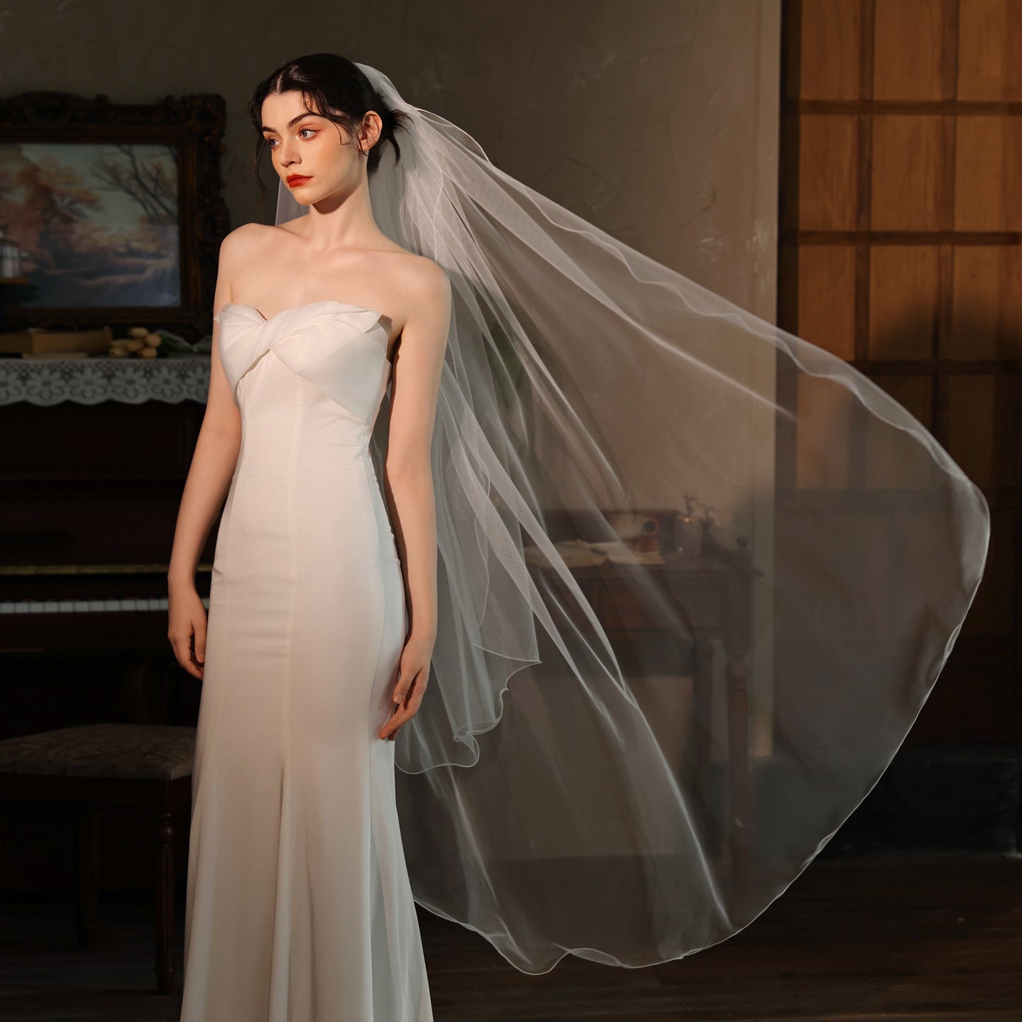 Voluminous Ruffled Border Bridal Veil Multi Layer Soft Tulle Cathedral Length 86.61 Inches Statement Wedding Veil BV005（副本） SHEER FAIRY