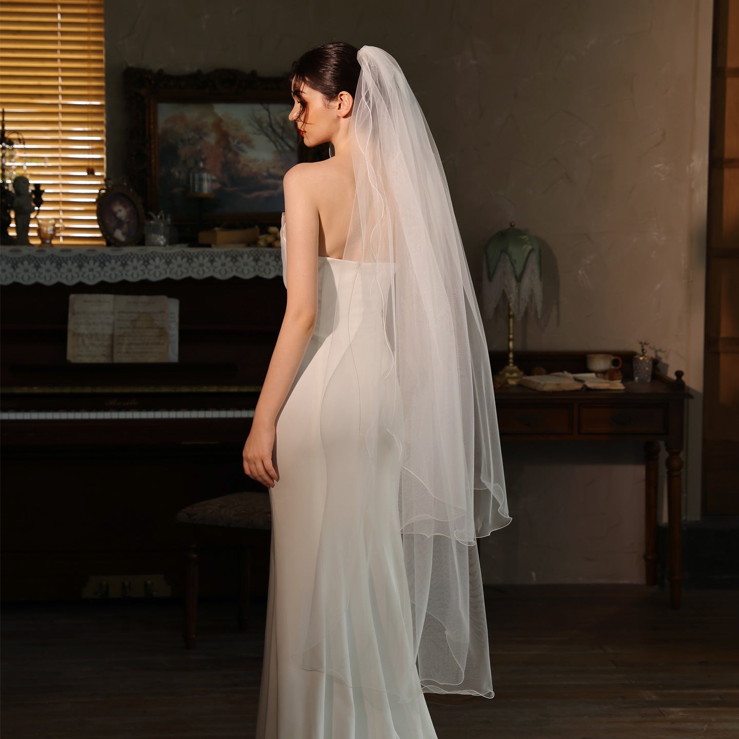 Voluminous Ruffled Border Bridal Veil Multi Layer Soft Tulle Cathedral Length 86.61 Inches Statement Wedding Veil BV005（副本） SHEER FAIRY