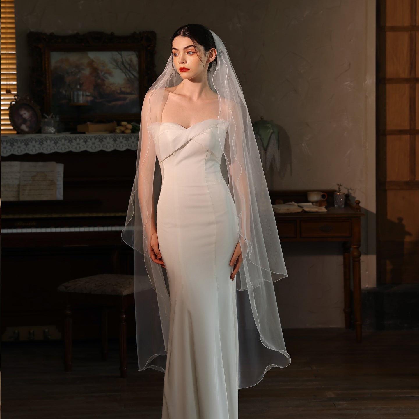Voluminous Ruffled Border Bridal Veil Multi Layer Soft Tulle Cathedral Length 86.61 Inches Statement Wedding Veil BV005（副本） SHEER FAIRY