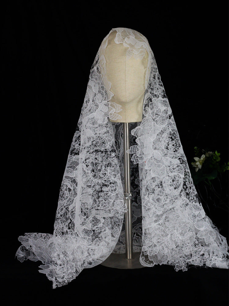 Statement Bold Floral Lace Mantilla Wedding Veil Elegant Scalloped Edge 70.86 Inches Cathedral Bridal Veil BV004 SHEER FAIRY