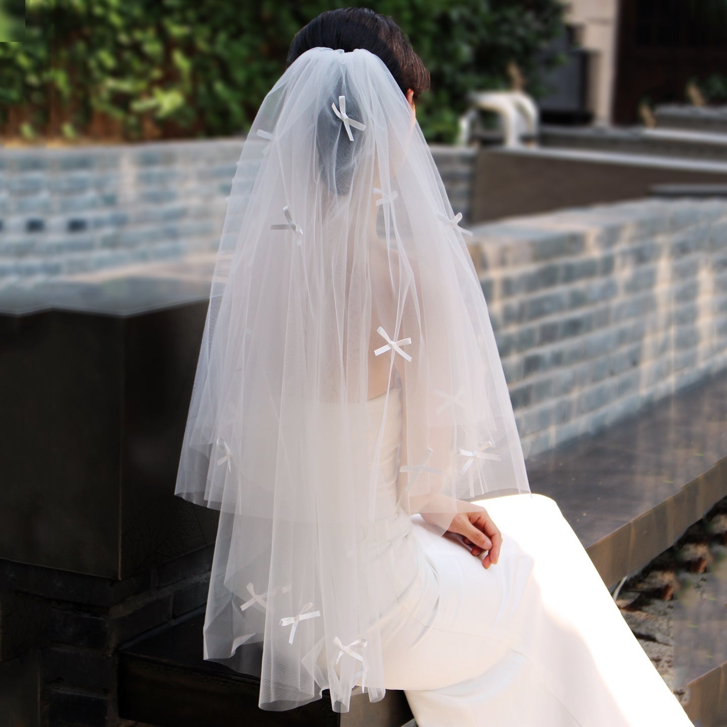 Elegant Pearl Wedding Veil Cathedral Length 90.55 Inches Single Tier Cut Edge Beaded Bridal Veil for Bride BV002（副本） SHEER FAIRY