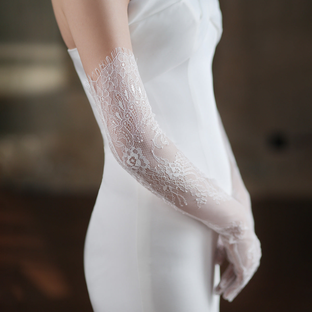 Chic Delicate Floral Pattern Lace Long Wedding Gloves White Bridal Arm Sleeves GL007 SHEER FAIRY