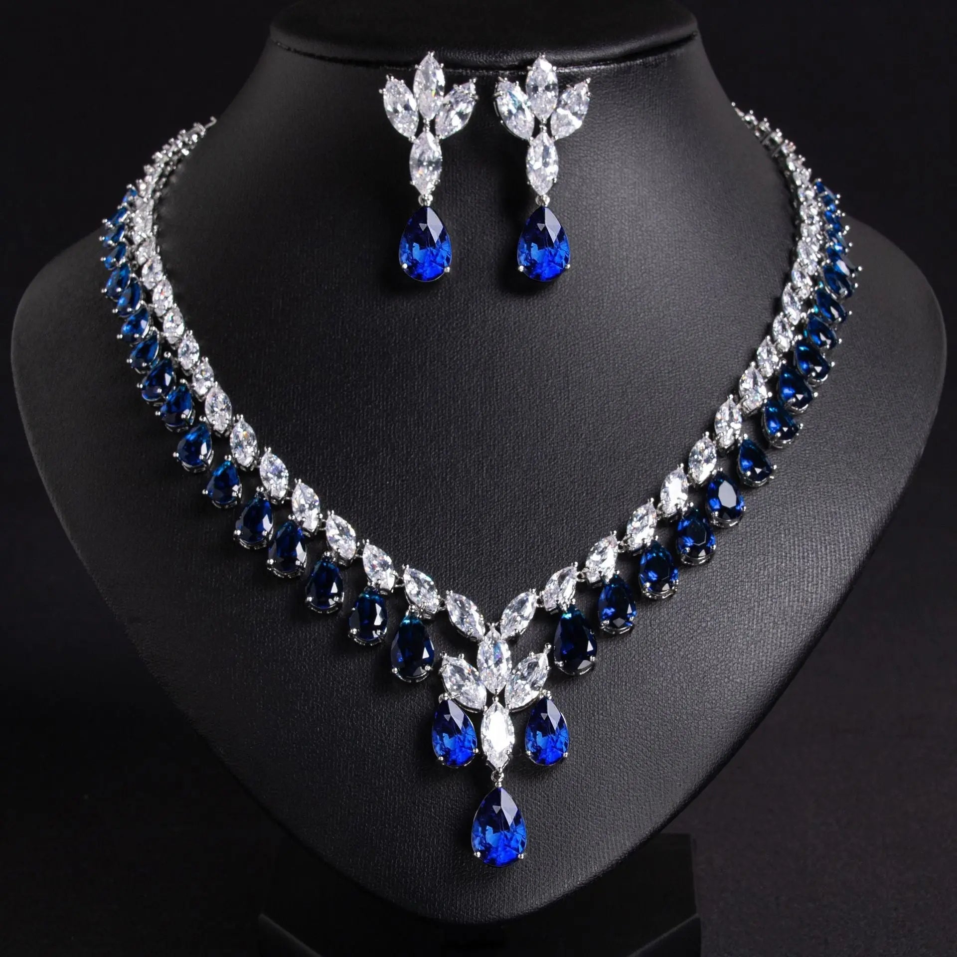 Butterfly Motif Blue Crystal Bridal Jewelry Set JW040 Sheer Fairy