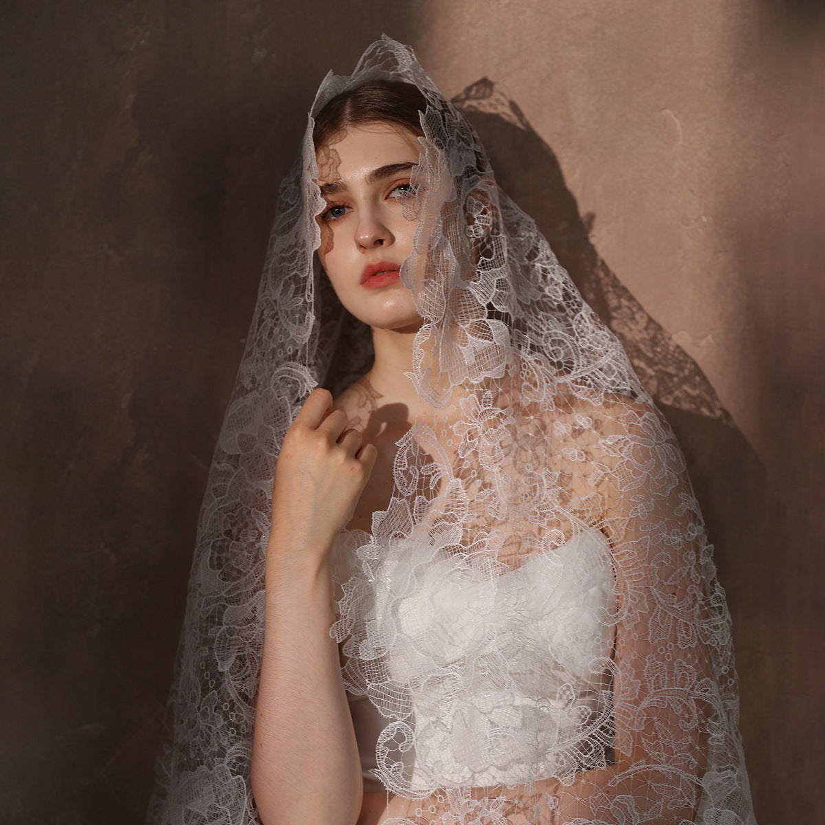 Statement Bold Floral Lace Mantilla Wedding Veil Elegant Scalloped Edge 70.86 Inches Cathedral Bridal Veil BV004 SHEER FAIRY
