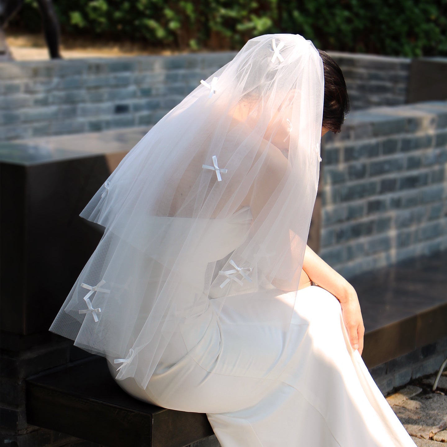 Elegant Pearl Wedding Veil Cathedral Length 90.55 Inches Single Tier Cut Edge Beaded Bridal Veil for Bride BV002（副本） SHEER FAIRY