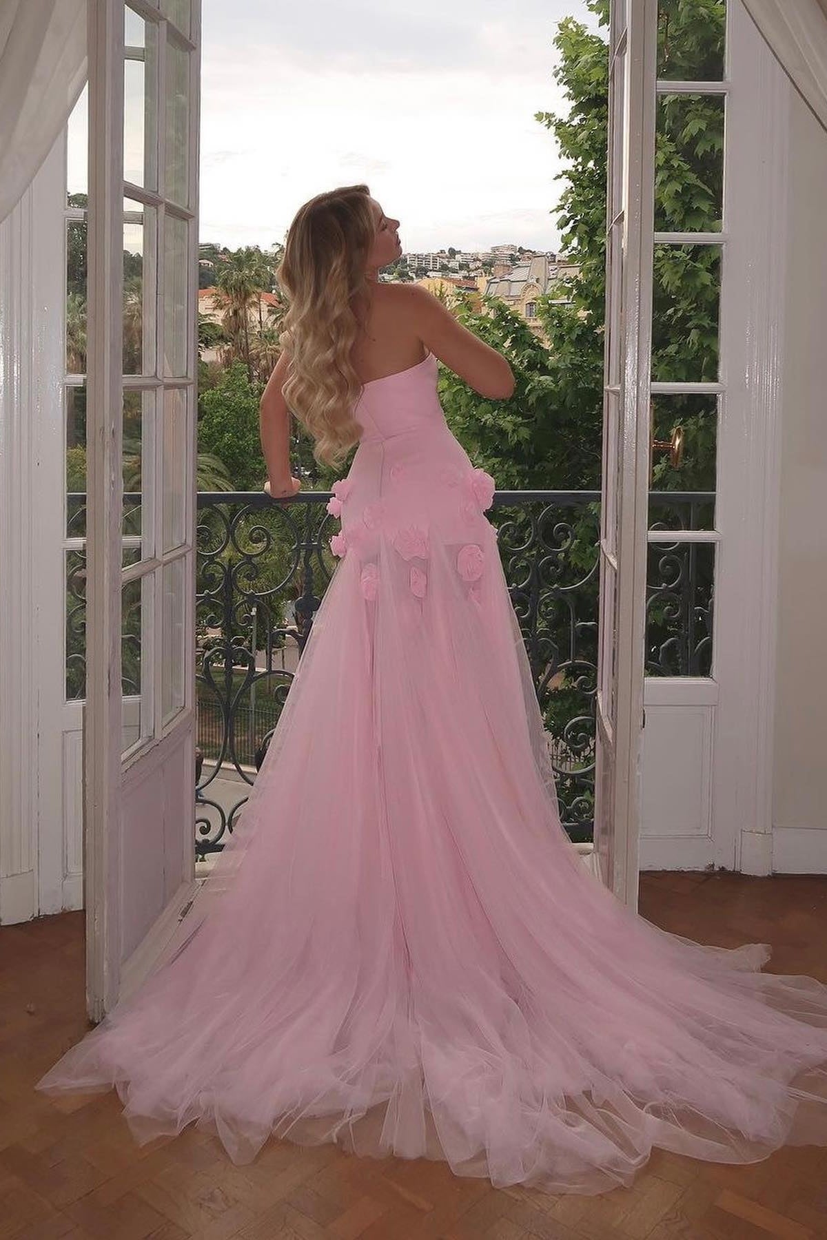 Modest 3D Rose Strapless Mermaid Evening Dress with Train SS207