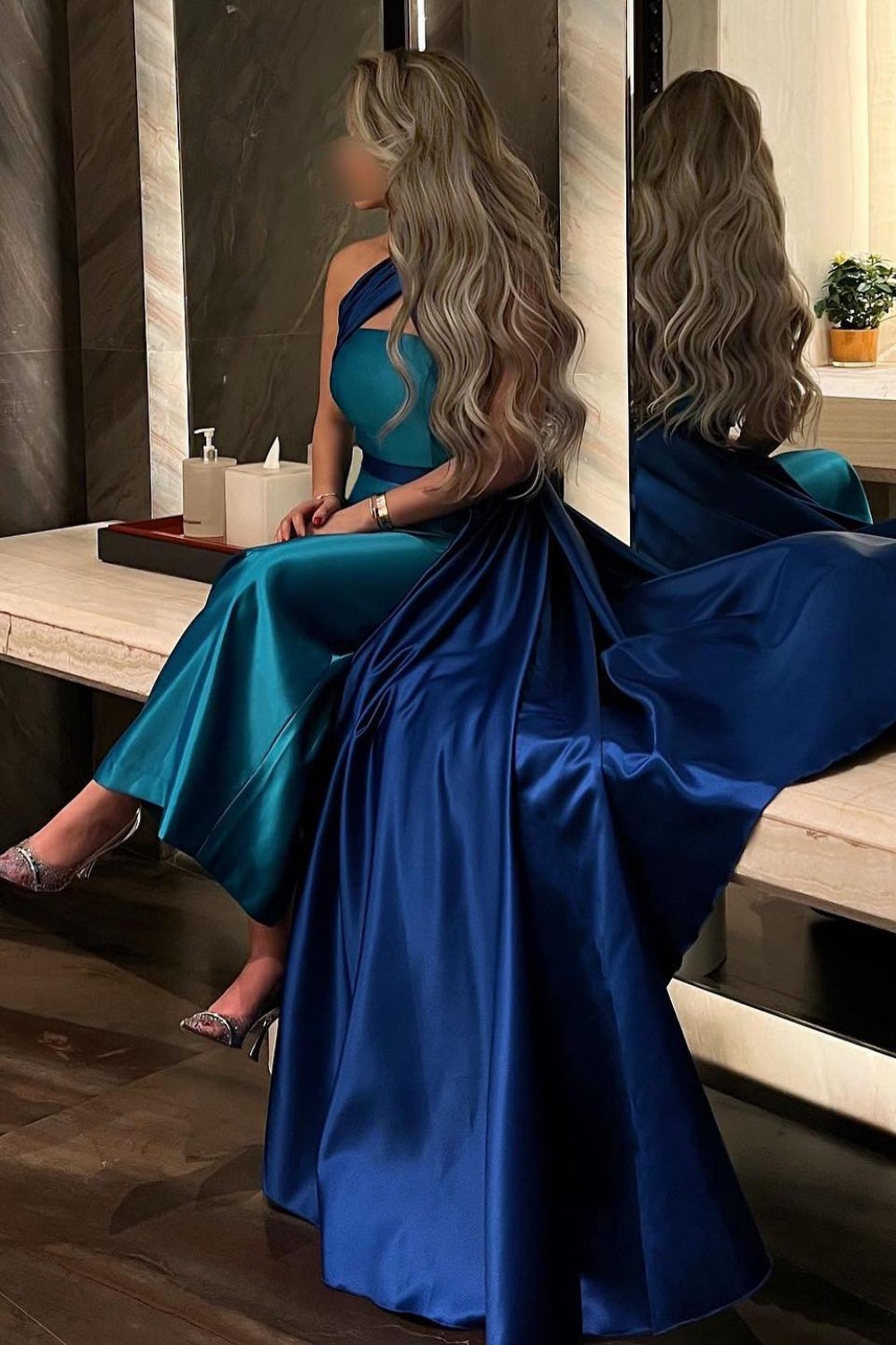 Royal Blue Criss Cross Halter Evening Dress with Overskirt SF012 Sheer Fairy