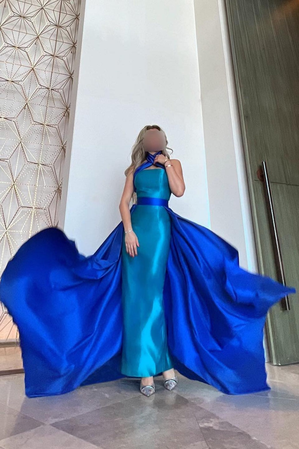 Royal Blue Criss Cross Halter Evening Dress with Overskirt SF012 Sheer Fairy