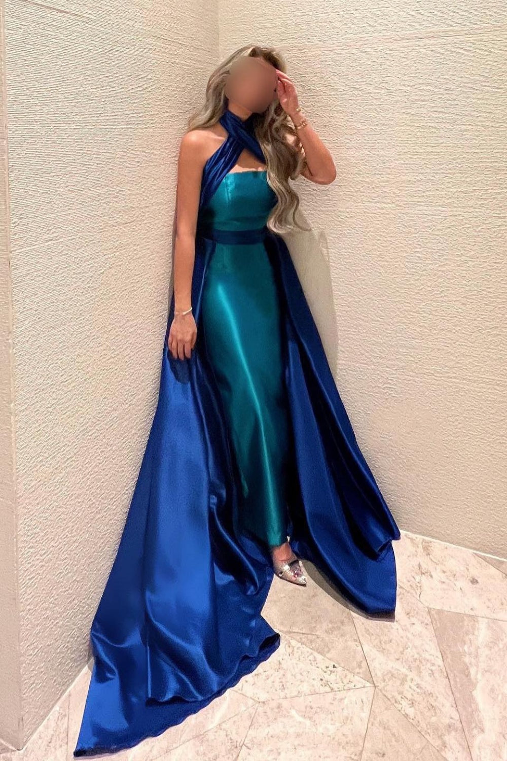 Royal Blue Criss Cross Halter Evening Dress with Overskirt SF012 Sheer Fairy