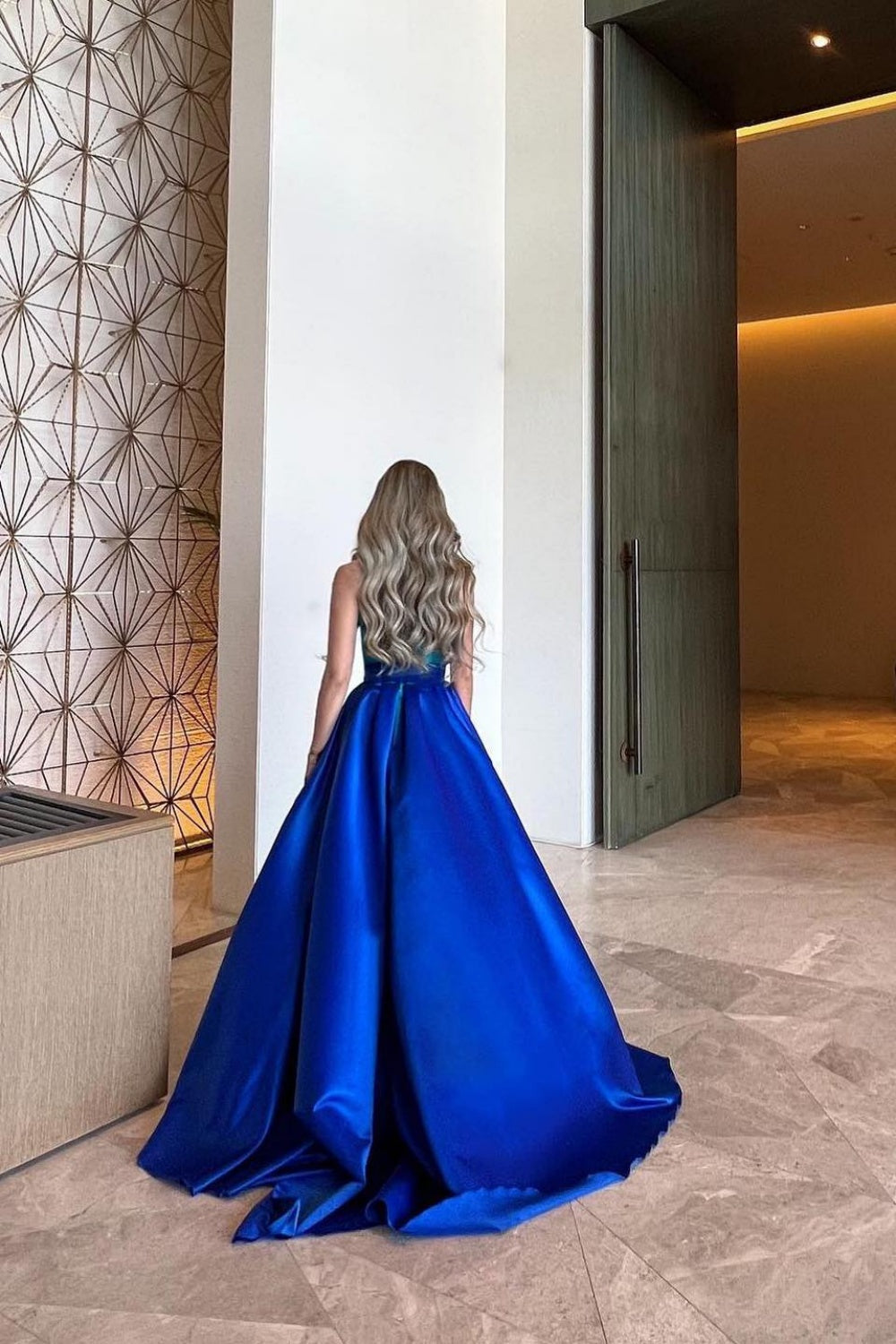 Royal Blue Criss Cross Halter Evening Dress with Overskirt SF012 Sheer Fairy