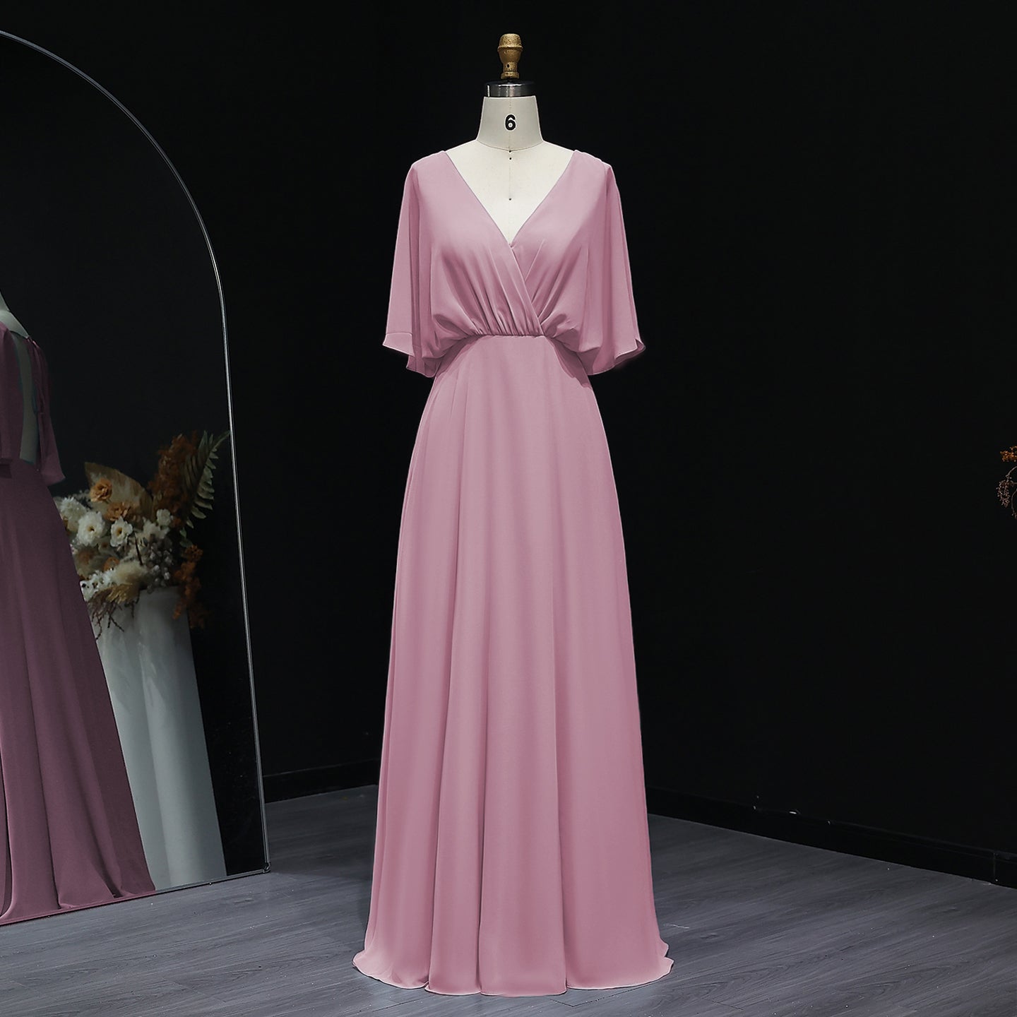 Simplify V Neck Chiffon A-Line Bow Bridesmaid Dress BS010