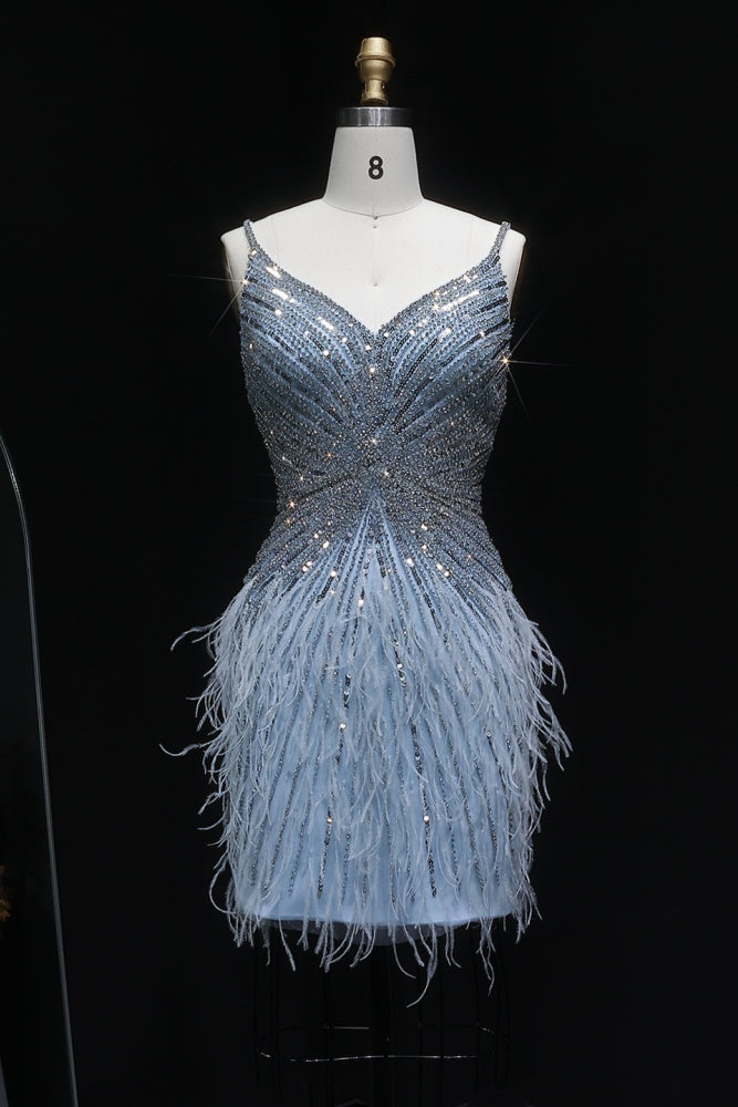 Modest Luxury Sequined Feather Sheath Homecoming Dress RM124 Sheer Fairy