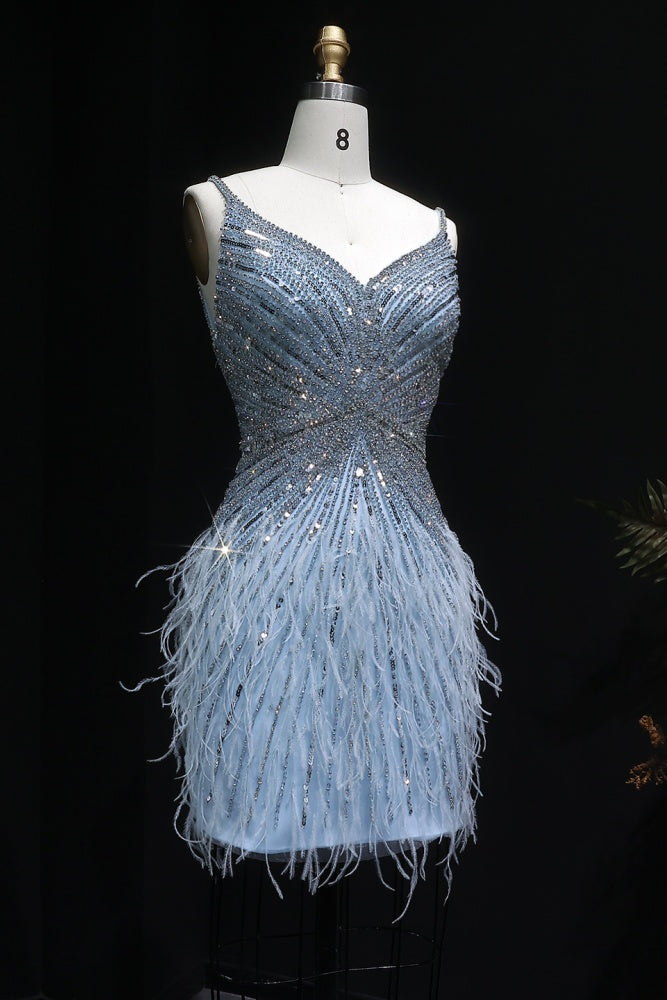 Modest Luxury Sequined Feather Sheath Homecoming Dress RM124 Sheer Fairy