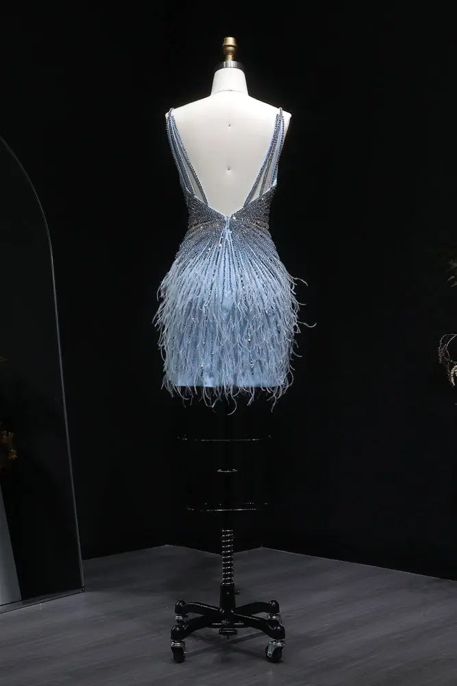 luxury hoco dresses Modest Luxury Sequined Feather Sheath Homecoming Dress RM124 – SHEER FAIRY