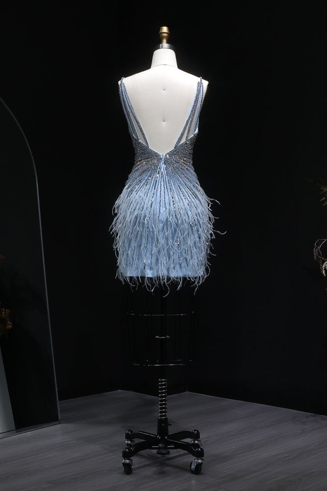 Modest Luxury Sequined Feather Sheath Homecoming Dress RM124 Sheer Fairy