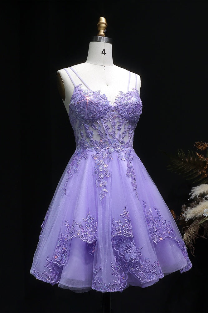 Lavender Lilac Lace Tulle Mini Ballgown Homecoming Dress RM128 Sheer Fairy