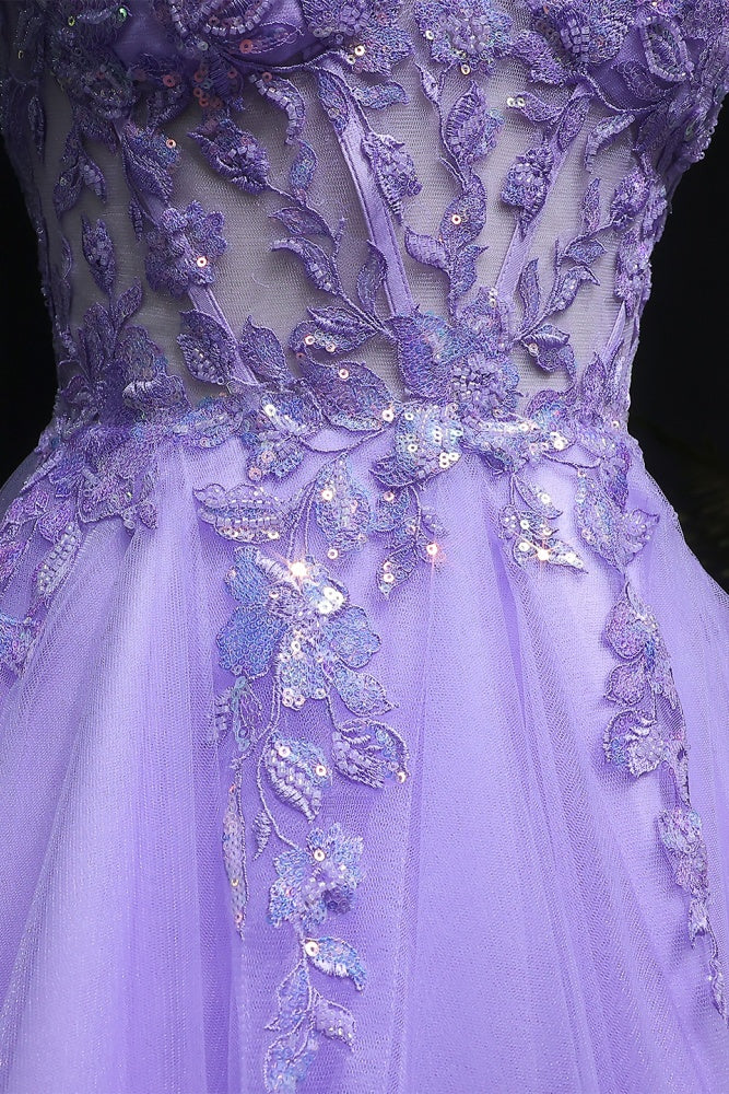 Lavender Lilac Lace Tulle Mini Ballgown Homecoming Dress RM128 Sheer Fairy