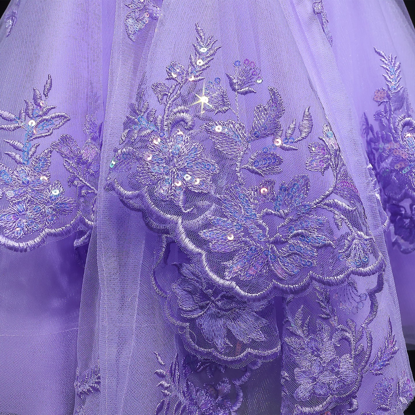 Lavender Lace Appliqué Tulle Homecoming Dress with Spaghetti Straps RM128 Sheer Fairy