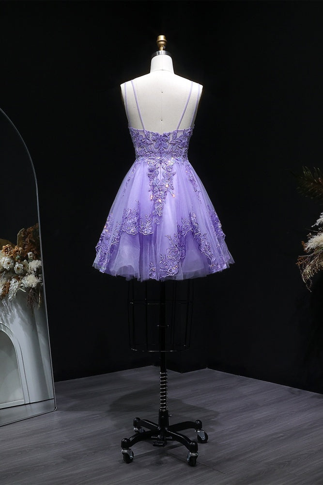 Lavender Lilac Lace Tulle Mini Ballgown Homecoming Dress RM128 Sheer Fairy