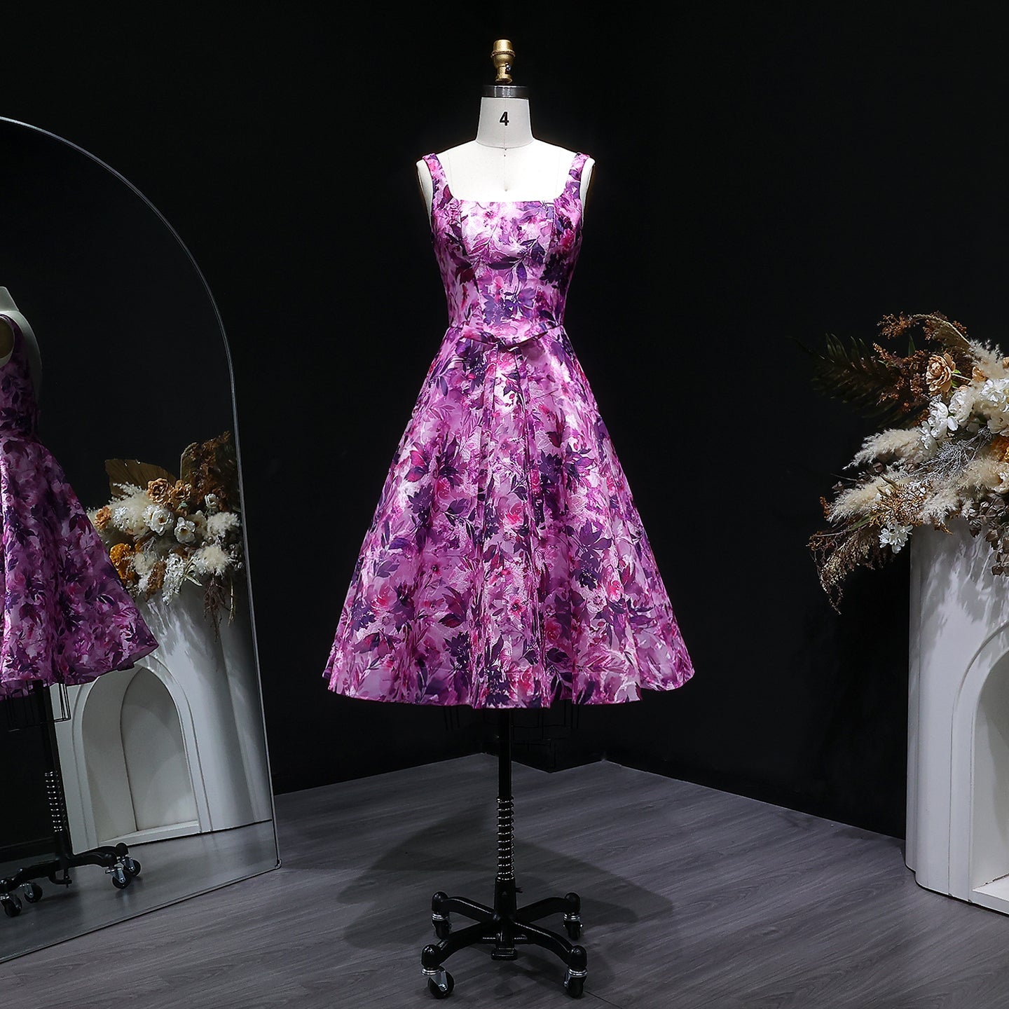 Purple Floral A-Line Open Back Homecoming Dress RM129 Sheer Fairy