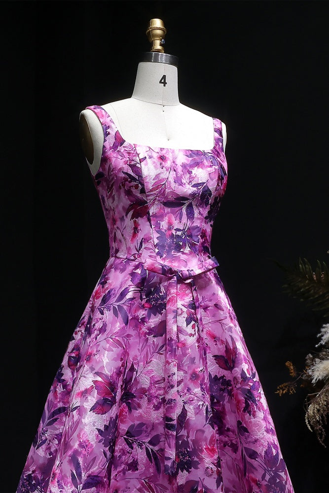 Purple Magenta Floral Satin Fit-and-Flare Homecoming Dress RM129 Sheer Fairy