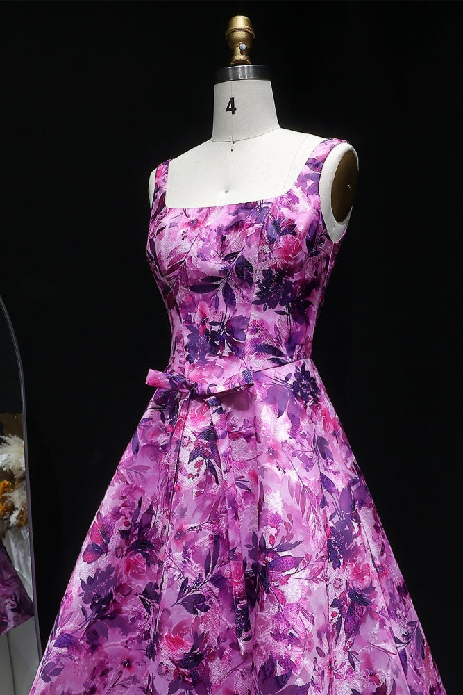 Purple Magenta Floral Satin Fit-and-Flare Homecoming Dress RM129 Sheer Fairy