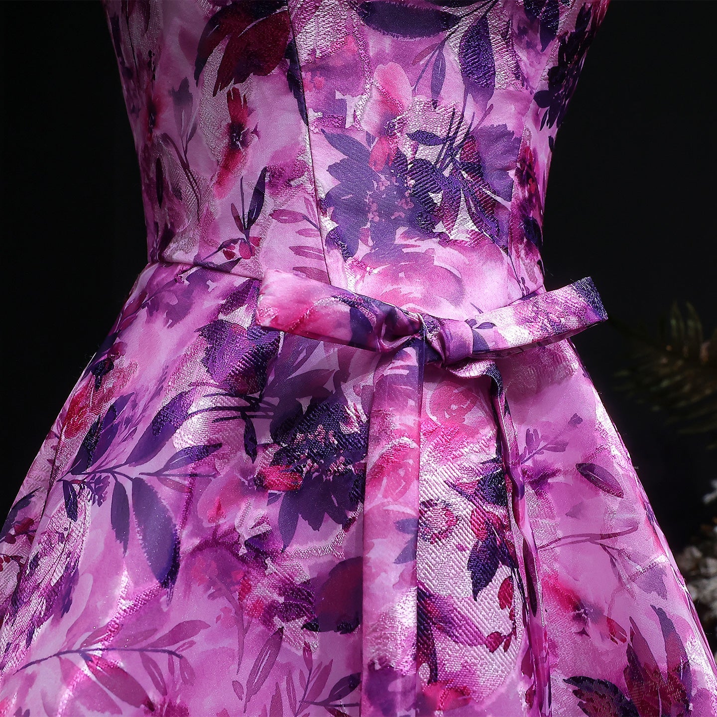 Purple Floral A-Line Open Back Homecoming Dress RM129 Sheer Fairy