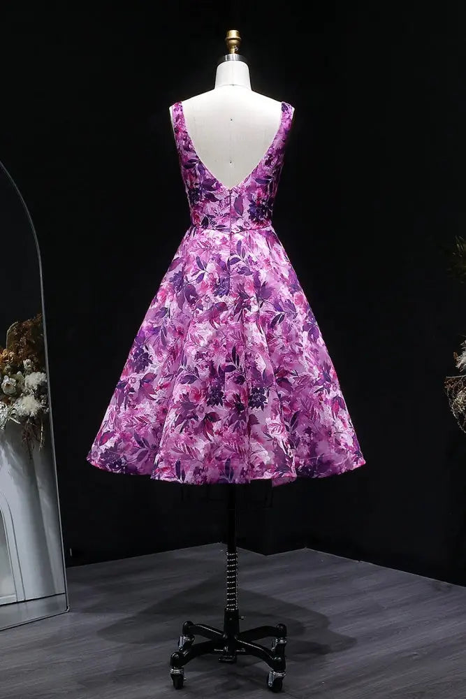 Purple Magenta Floral Satin Fit-and-Flare Homecoming Dress RM129 – SHEER FAIRY