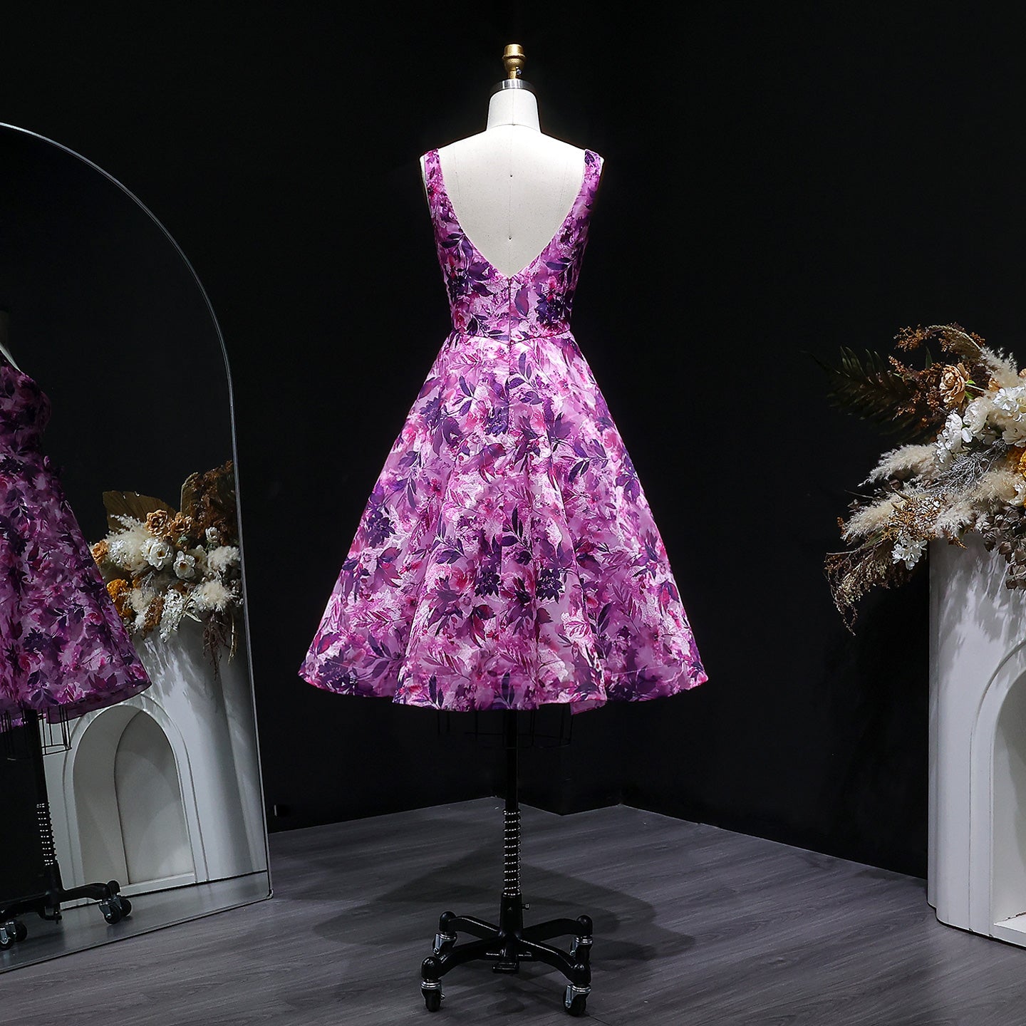 Purple Floral A-Line Open Back Homecoming Dress RM129 Sheer Fairy