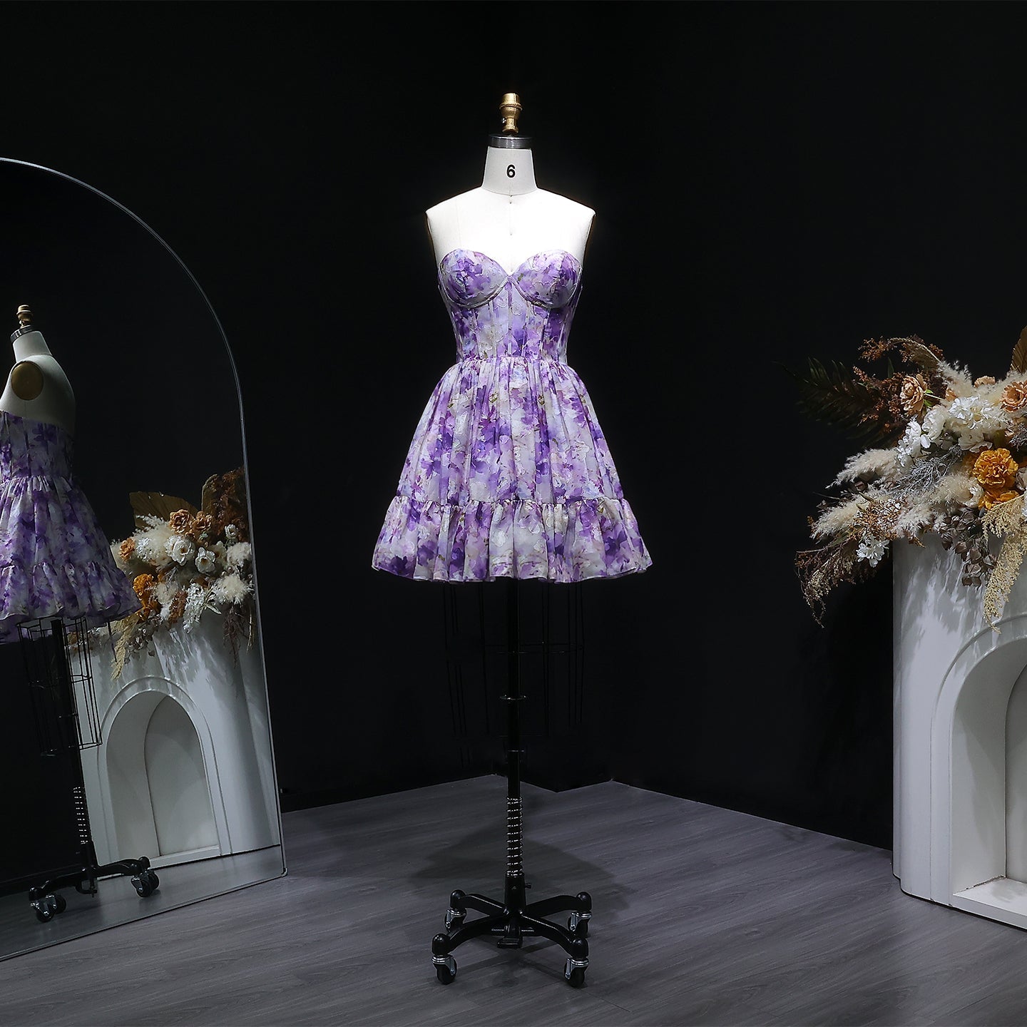 Sweetheart Lilac Floral Print Chiffon Mini Dress with Corset Bodice RM130 Sheer Fairy