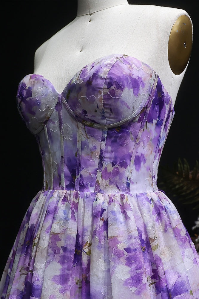 Lavender Lilac Watercolor Floral Strapless Mini Homecoming Dress RM130 Sheer Fairy