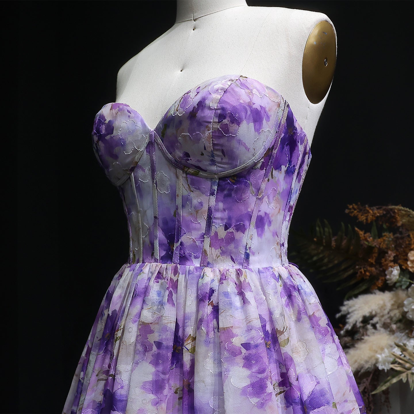 Sweetheart Lilac Floral Print Chiffon Mini Dress with Corset Bodice RM130 Sheer Fairy