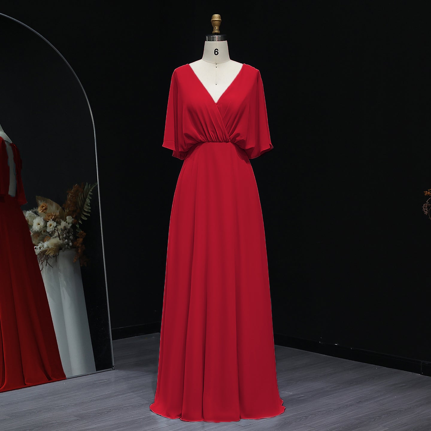 Simplify V Neck Chiffon A-Line Bow Bridesmaid Dress BS010