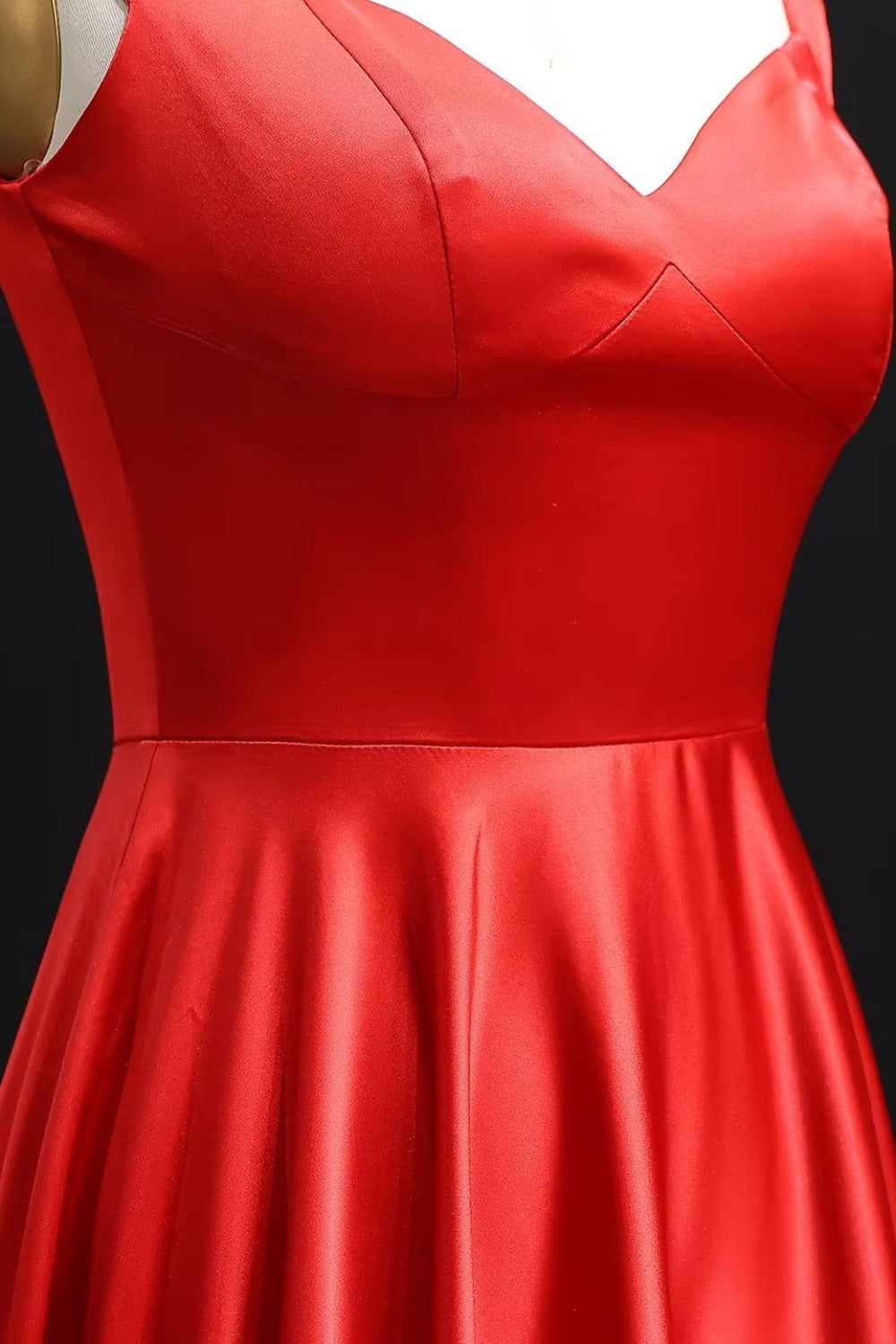 Crimson Red Satin Sweetheart A-Line Prom Dress SH289 Sheer Fairy